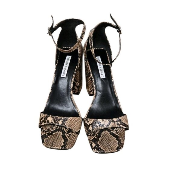 Chelsea & Violet Tara Womens Size 8 Snake Print Ankle Strap Peep Toe Sandals - Picture 2 of 8